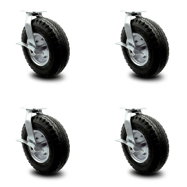 Service Caster 12 Inch Black Pneumatic Wheel Swivel Casters with Brake and Bolt Swivel Lock Set SCC-100S3506-PNB-SLB-BSL-4 - main